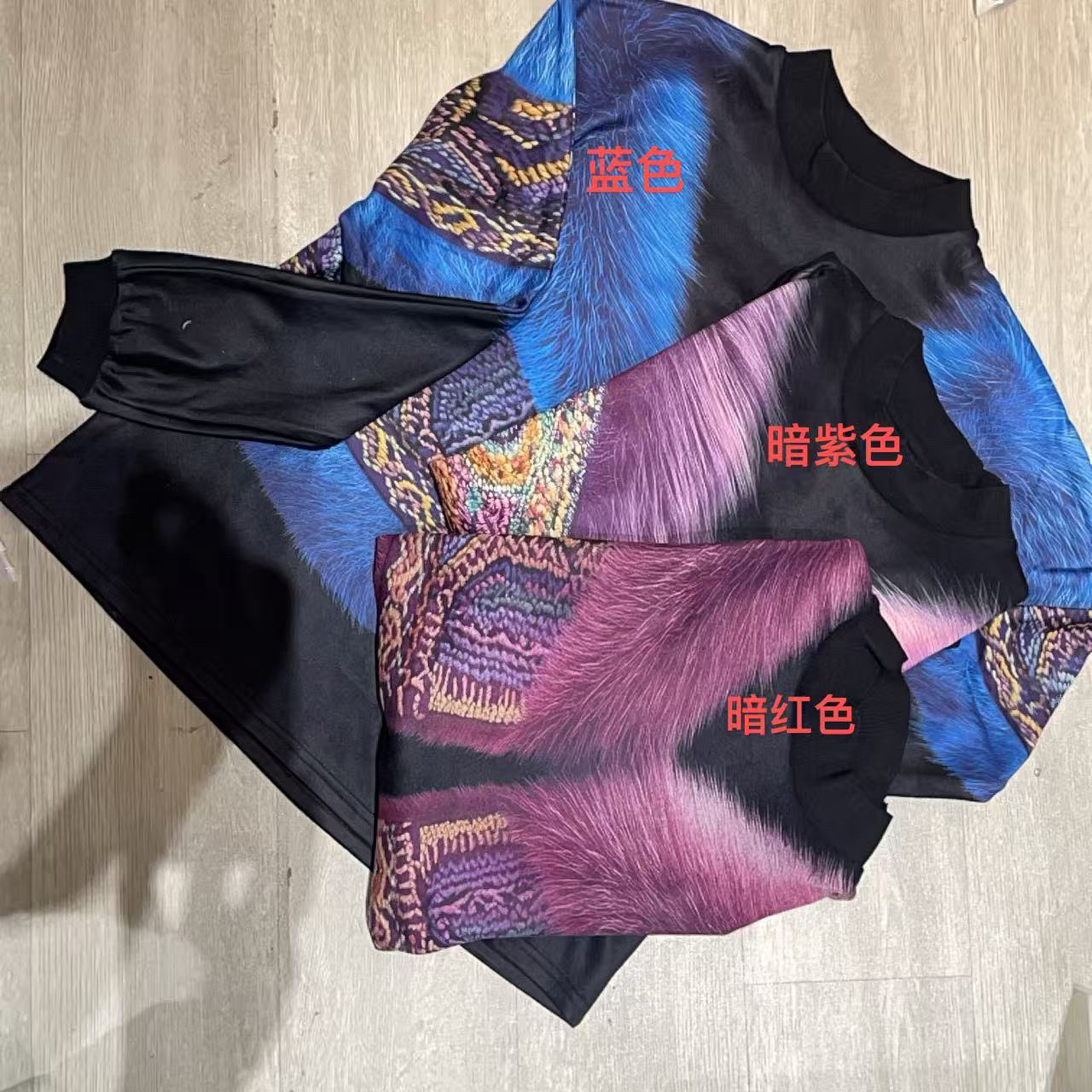 （花色）圆领秋冬丝毛围巾印花长袖百搭打底针织衫-果梓506