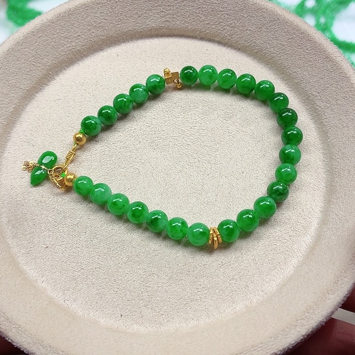 翡翠18K金镶嵌手链天然缅甸翡翠A货卡6