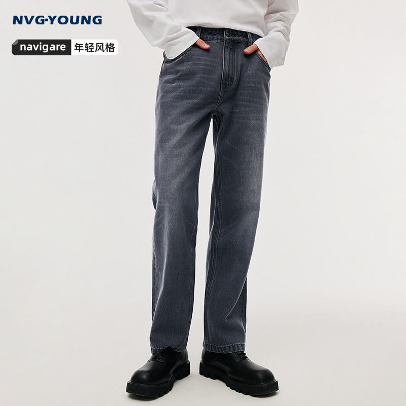 [纯棉]NVGYOUNG意大利小帆船灰色休闲牛仔裤男秋季新款直筒裤子