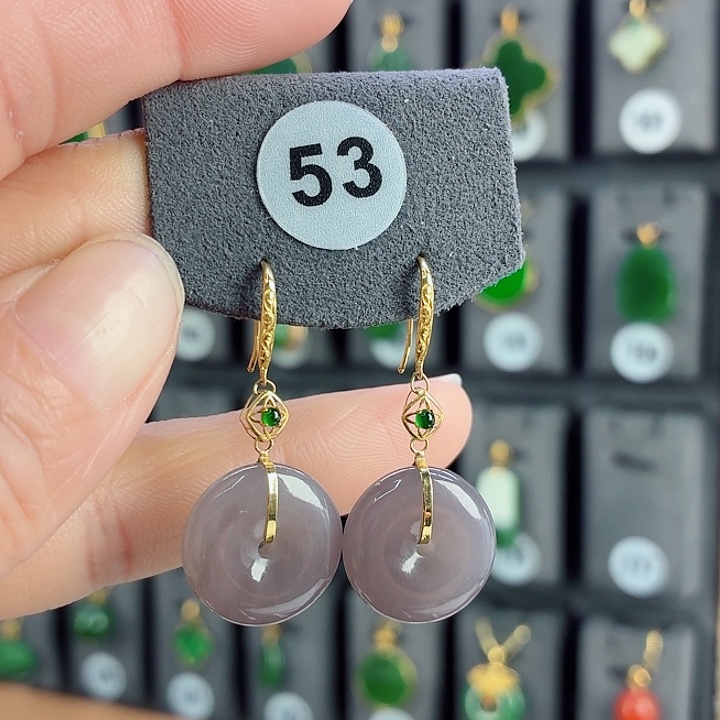 和田玉18K金镶嵌耳饰