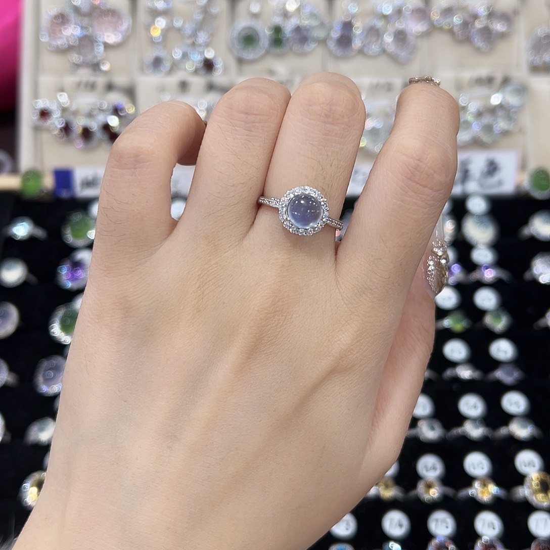 银S925镶嵌海蓝宝石戒圈