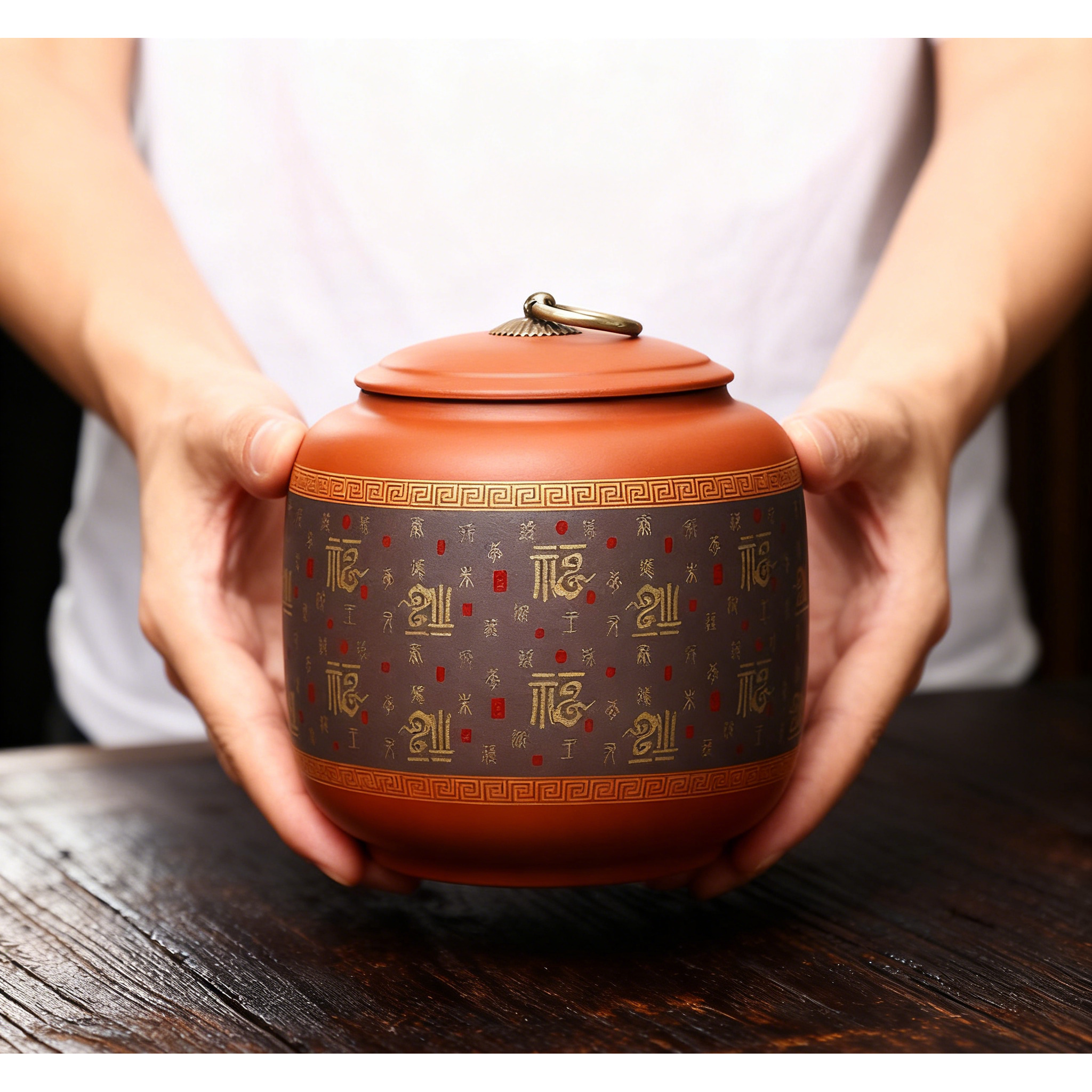 克克茶具HQ紫砂（百福）茶叶罐DC-0625