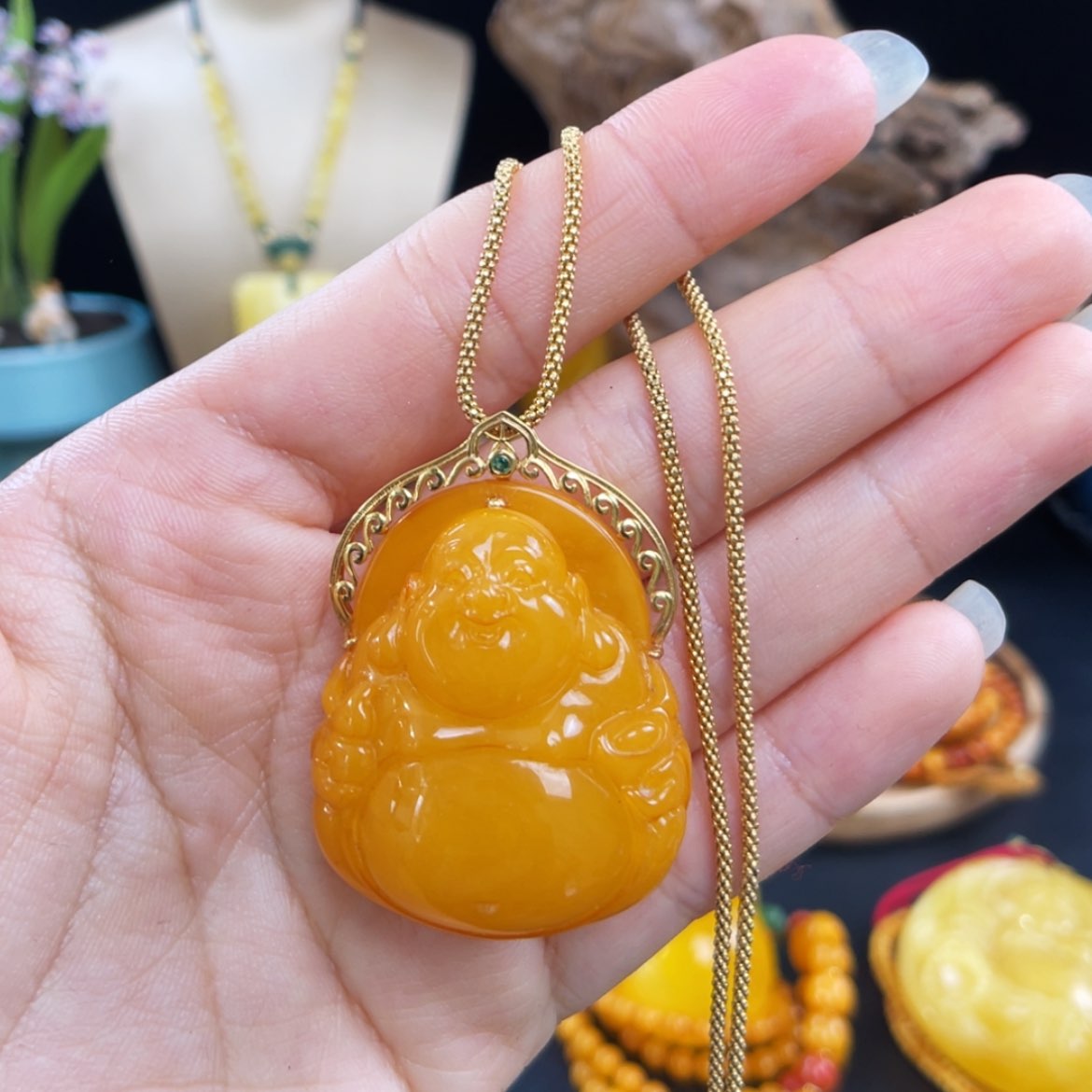 【闪购商品】琥珀珠宝奇石18K金镶嵌