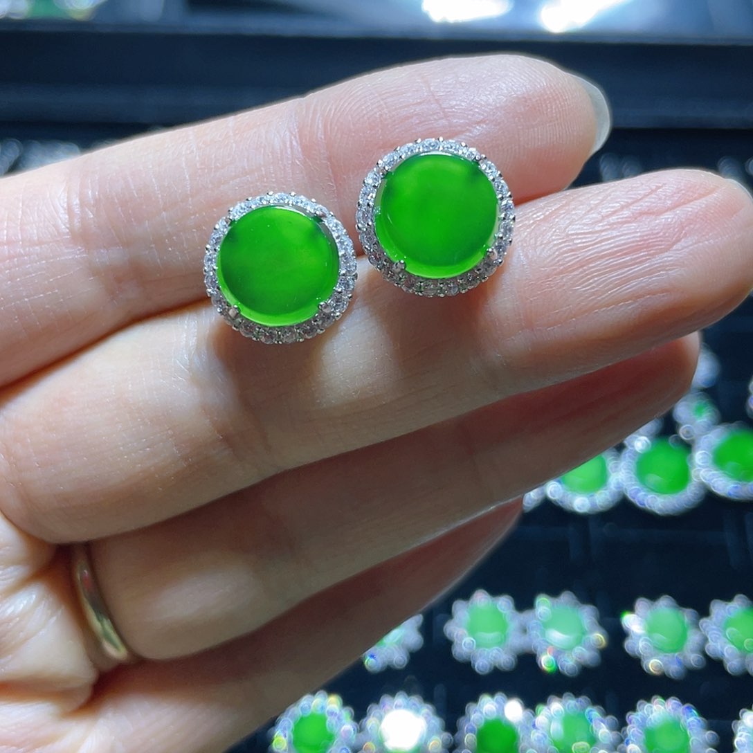 翡翠耳饰银S925镶嵌耳饰