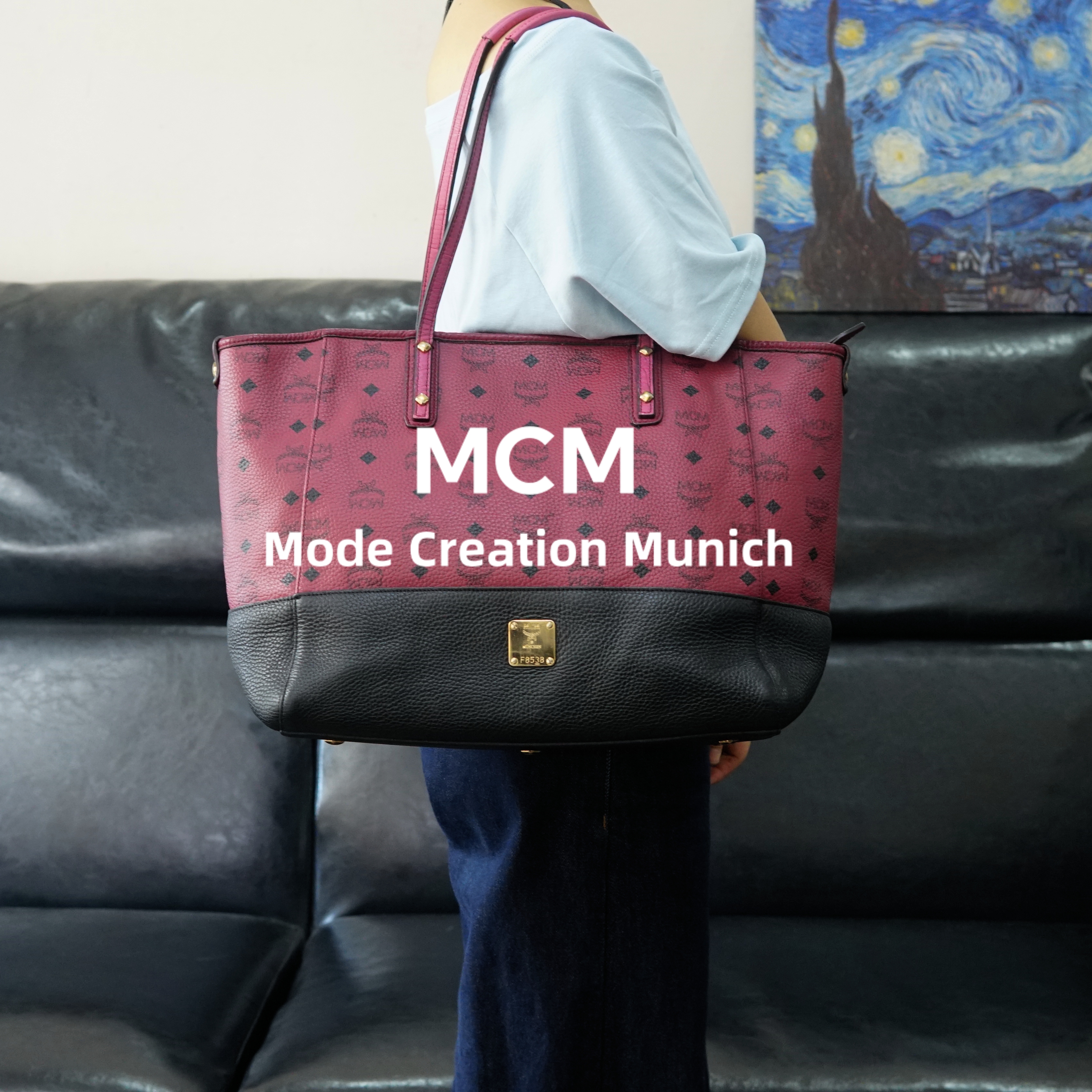 95新 MCM 酒红色托特包/WJ05623070/3070