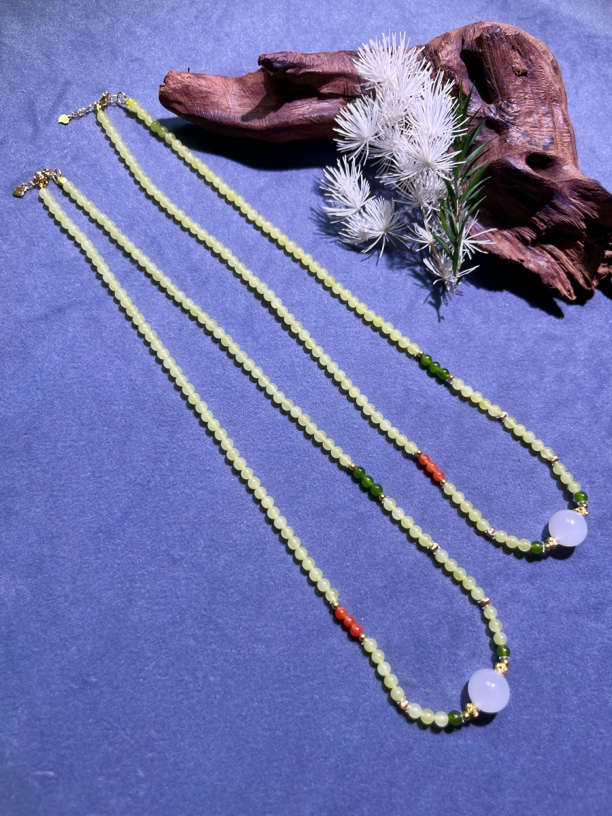 西亚珠宝 HF13-设计款和田玉黄口小米珠项链3mm-11mm多样性发其一