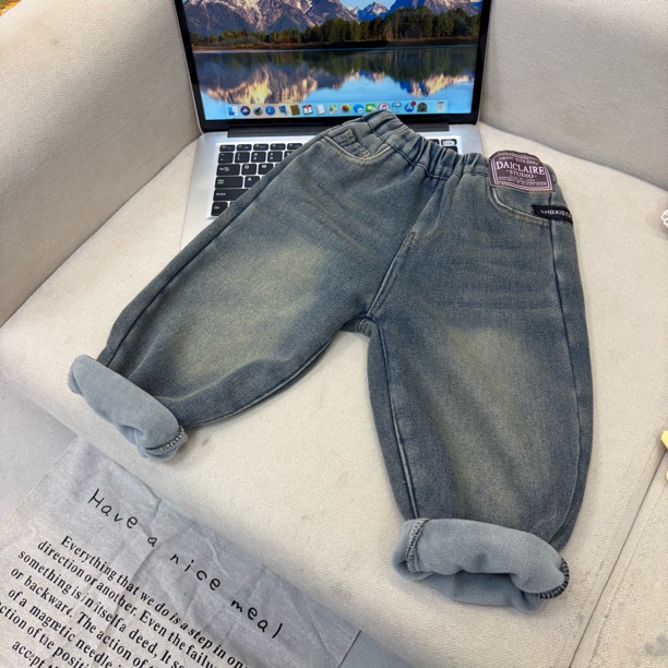 1929男女加绒牛仔裤新款洋气萝卜裤儿童一体绒韩版裤子