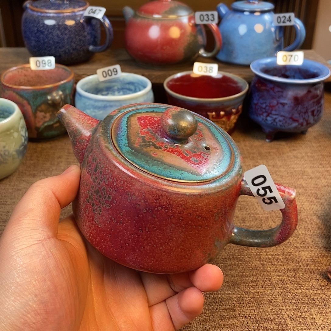 摆件明***涂钧瓷茶壶茶具