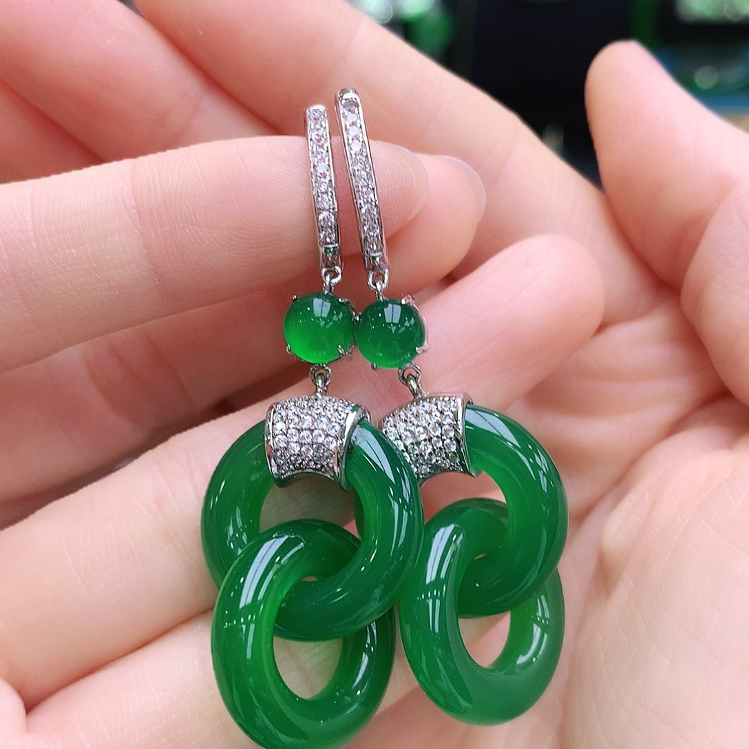 玛瑙/玉髓耳钉银S925镶嵌