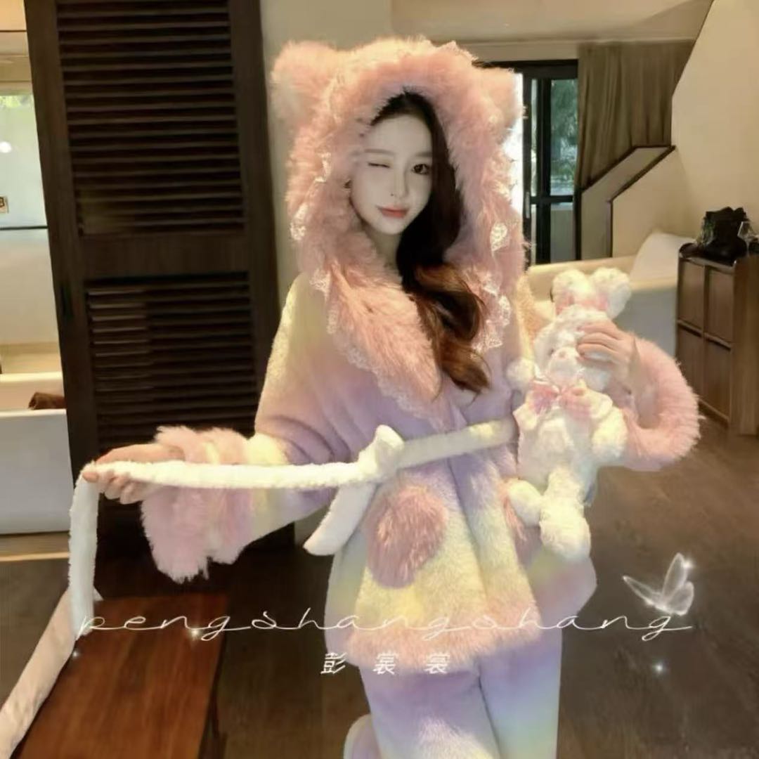 彭裳裳【柔雾粉茸】冬装上新女士潮流保暖绒加厚舒适百搭居家服套装