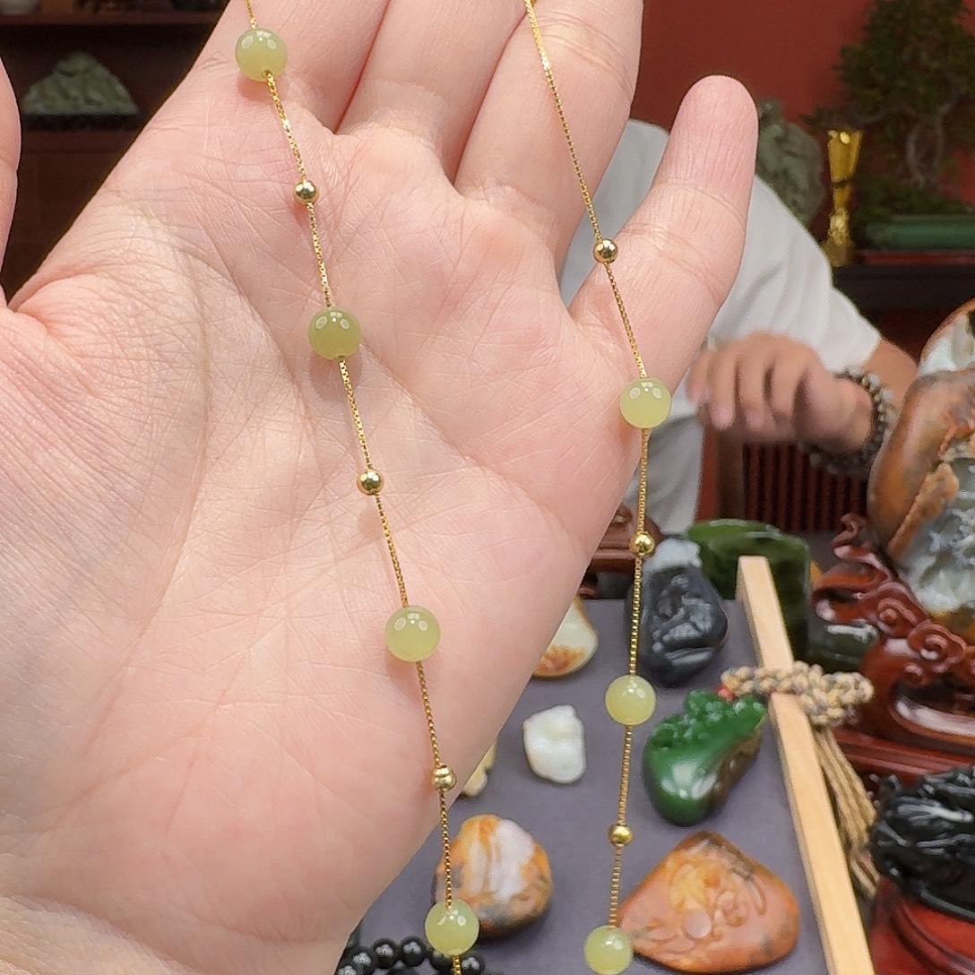 小***明和田玉银S925镶嵌颈饰