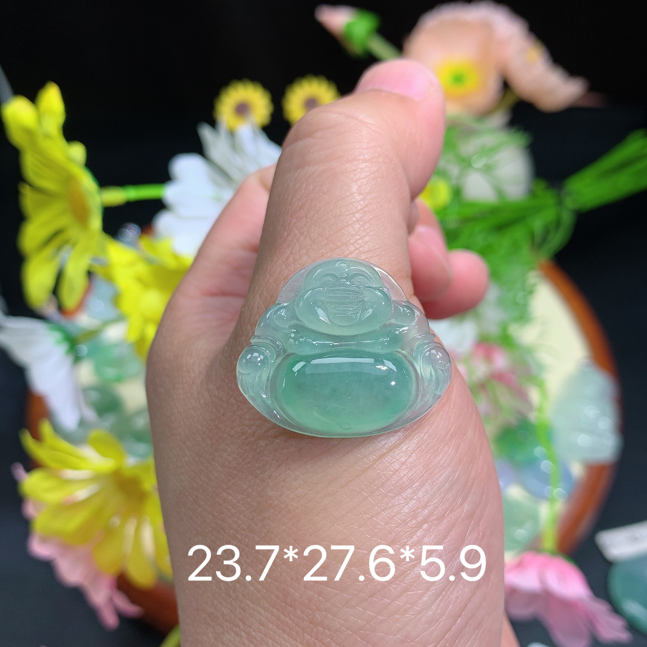 缅甸翡翠A货冰种满绿佛公精美好看水润百搭挂件玉石精美精致颈饰