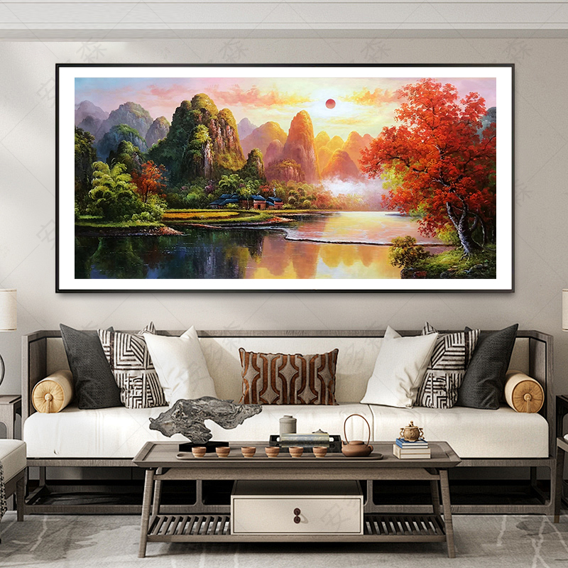 H37【青山红树】客厅沙发大气山水风景装饰画聚宝盆新中式挂画壁画