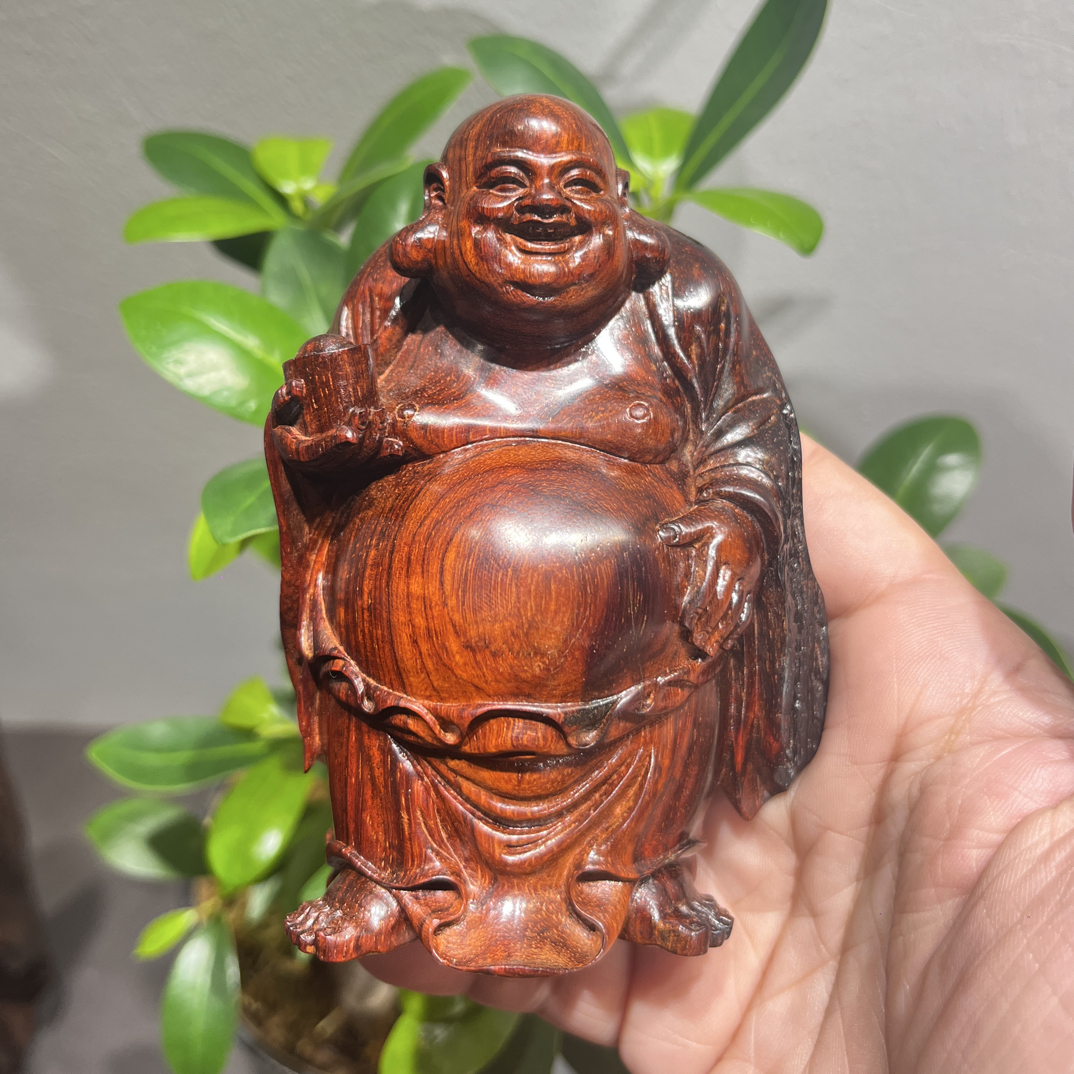 印度小叶紫檀手工雕刻弥勒佛手把件
