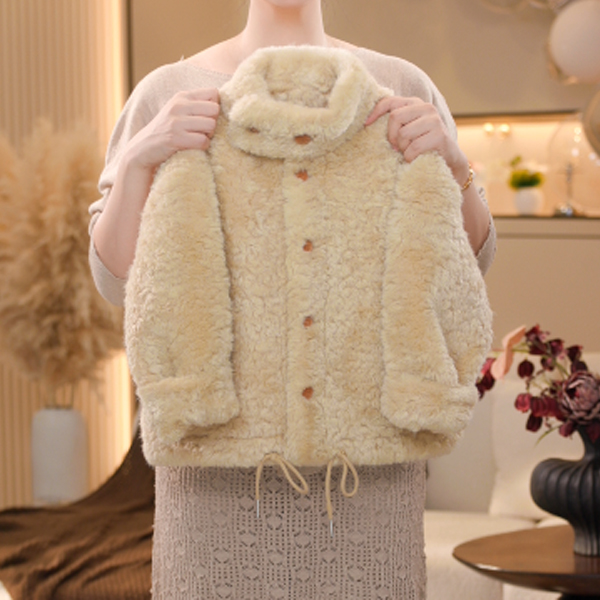 【米拉5】女童黄色棉衣加厚加绒毛毛衣2025秋冬保暖季中大童棉服