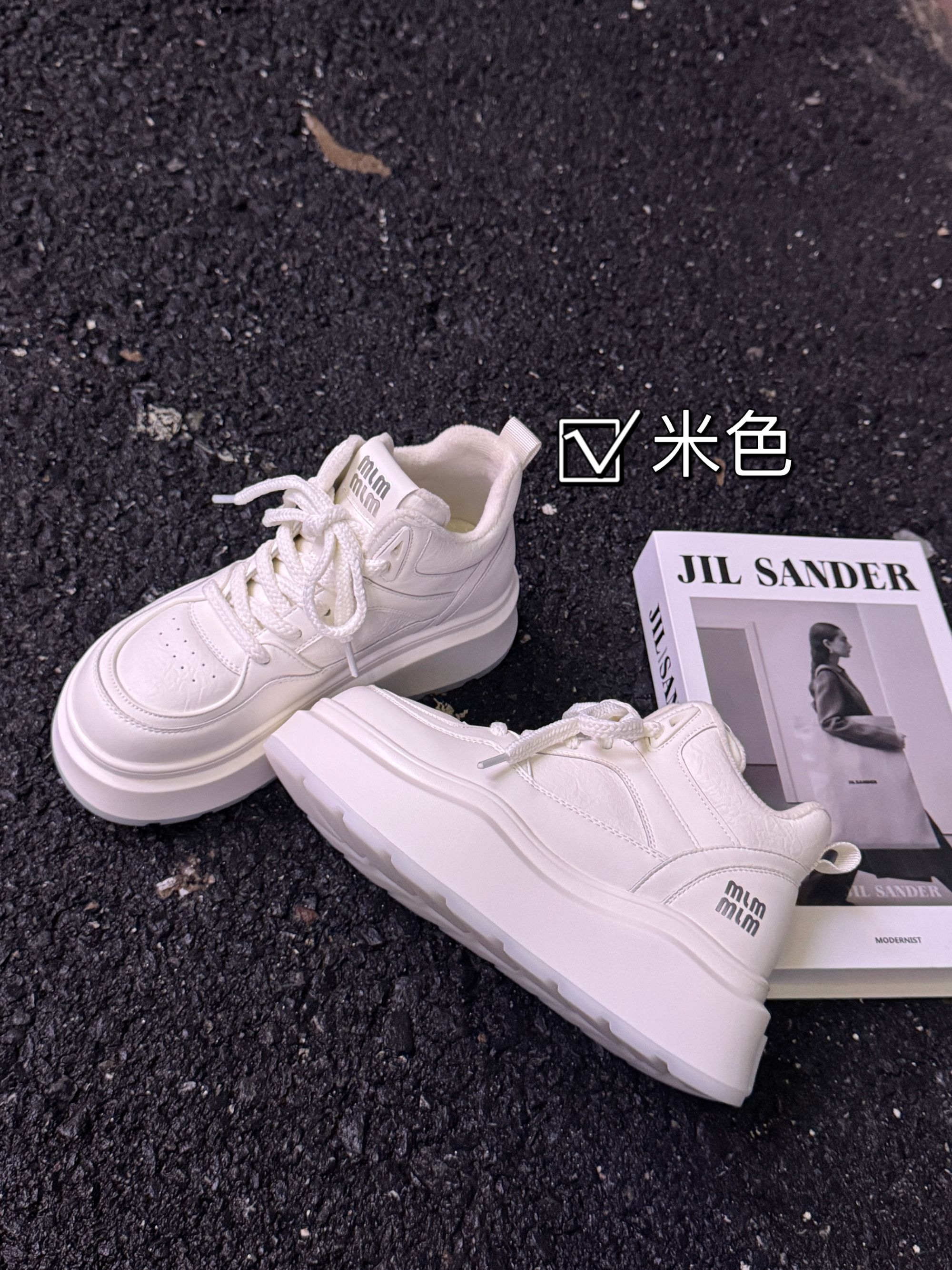 【月月定制】新款真皮厚底6cm高冬季绒里潮流百搭时尚休闲板鞋3079 