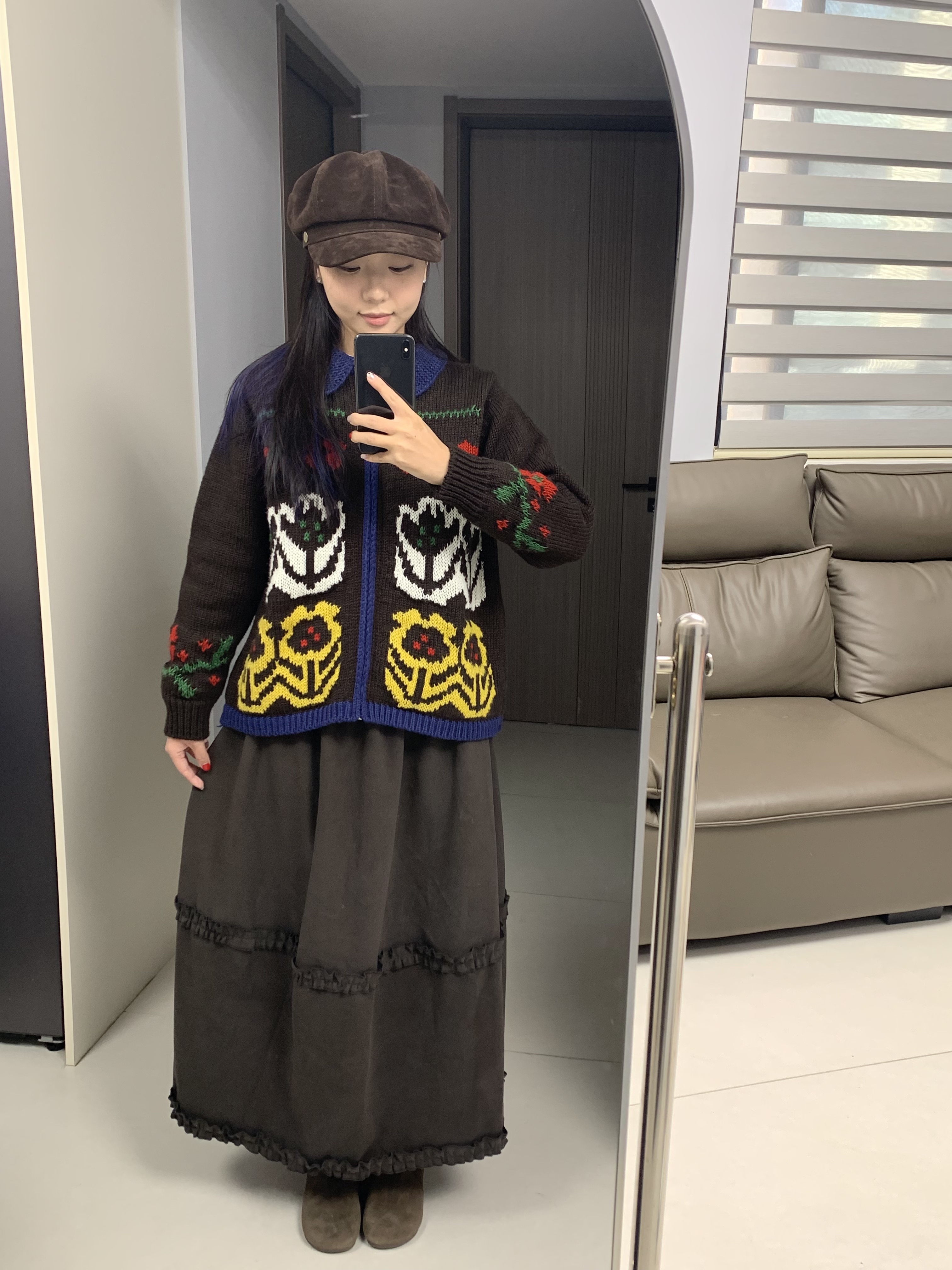 拉链针织常规款女加厚款毛衣复古拼接秋冬绣花