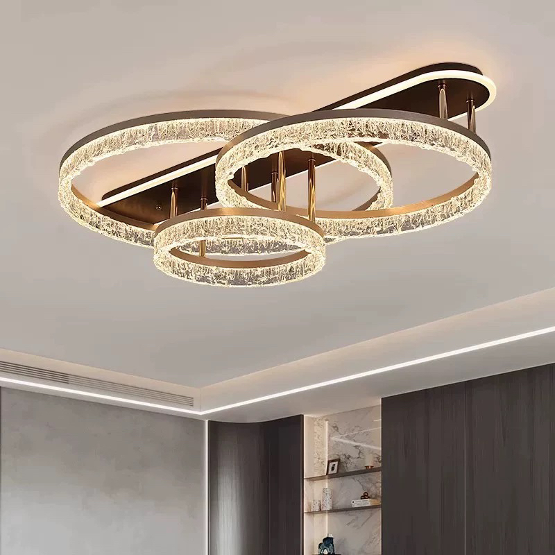 新款意式极简轻奢圈圈冰雕客厅灯大气led简约卧室智能天猫吸顶灯