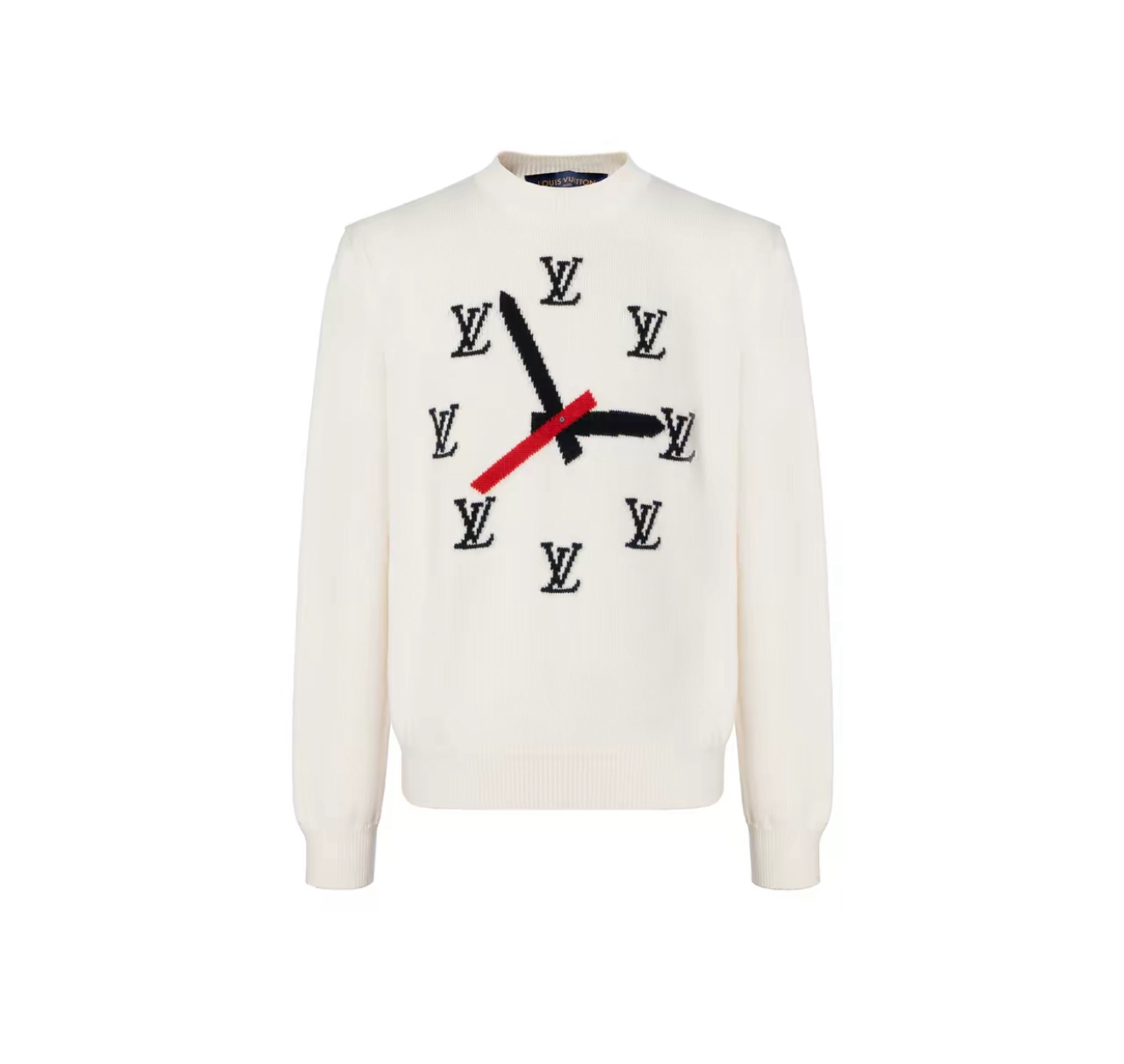 99新 LouisVuitton/路易威登 S码时钟图案圆领嵌花针织套头毛衣