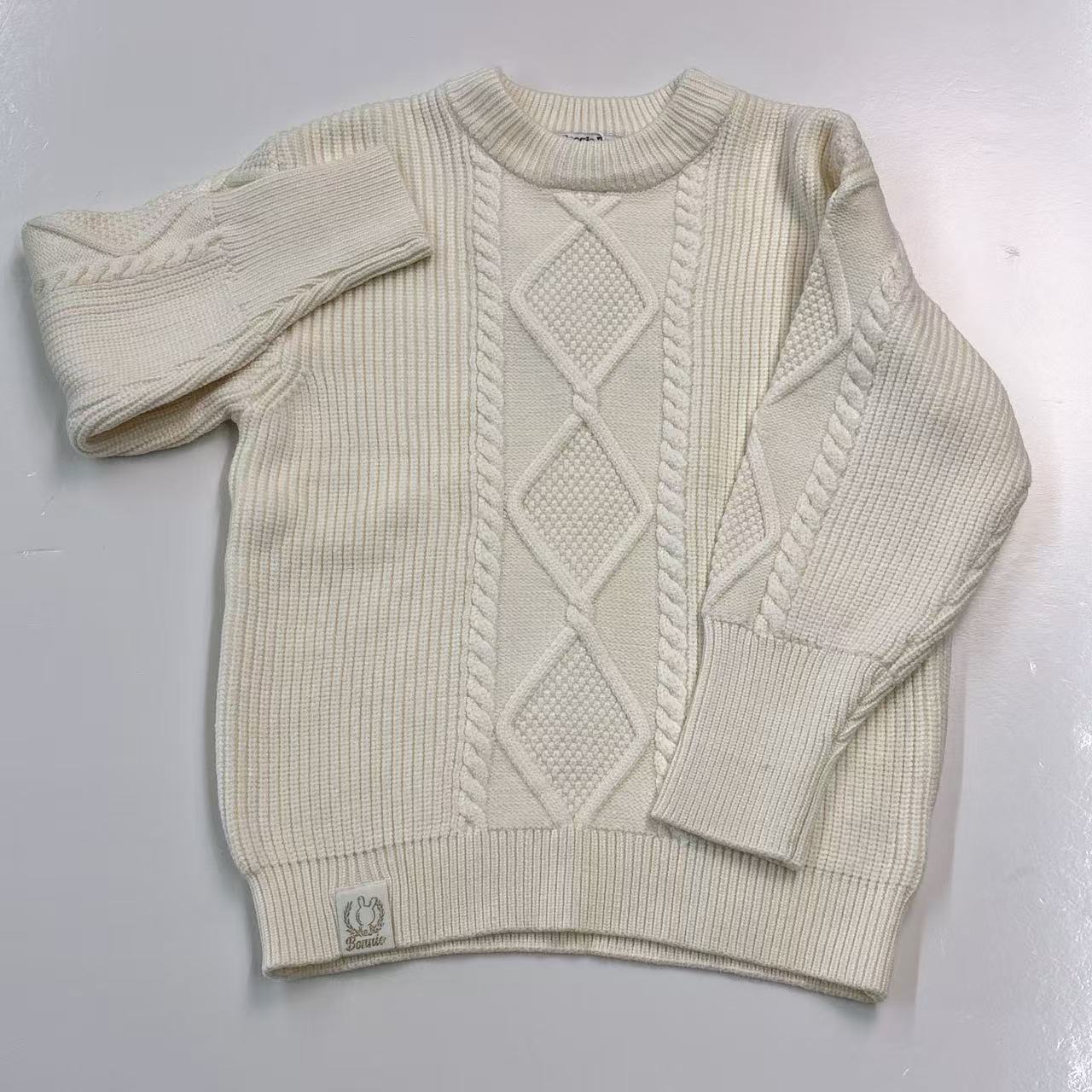 卜吉熊新款男女童装气质加厚保暖轻潮学院圆领套头针织衫(033)