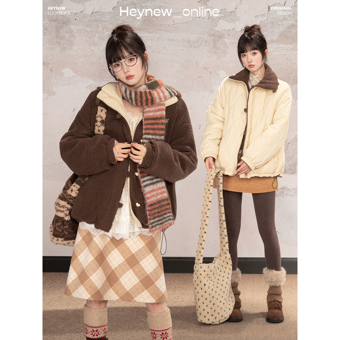 【HEYNEW黑妞】美拉德色双面穿翻领棉衣棉服女冬季保暖外套5D474