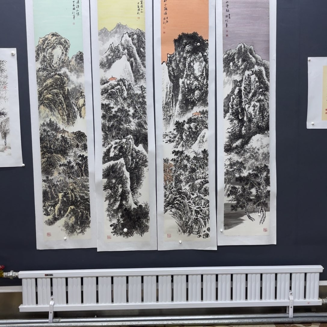 国画四条屏山水作品