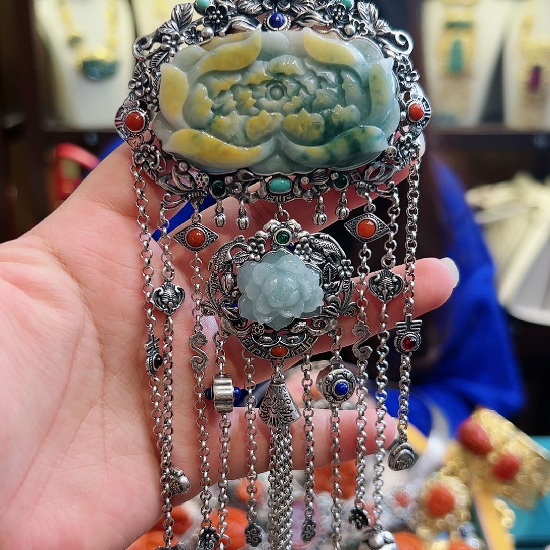 翡翠颈饰银S925镶嵌古风