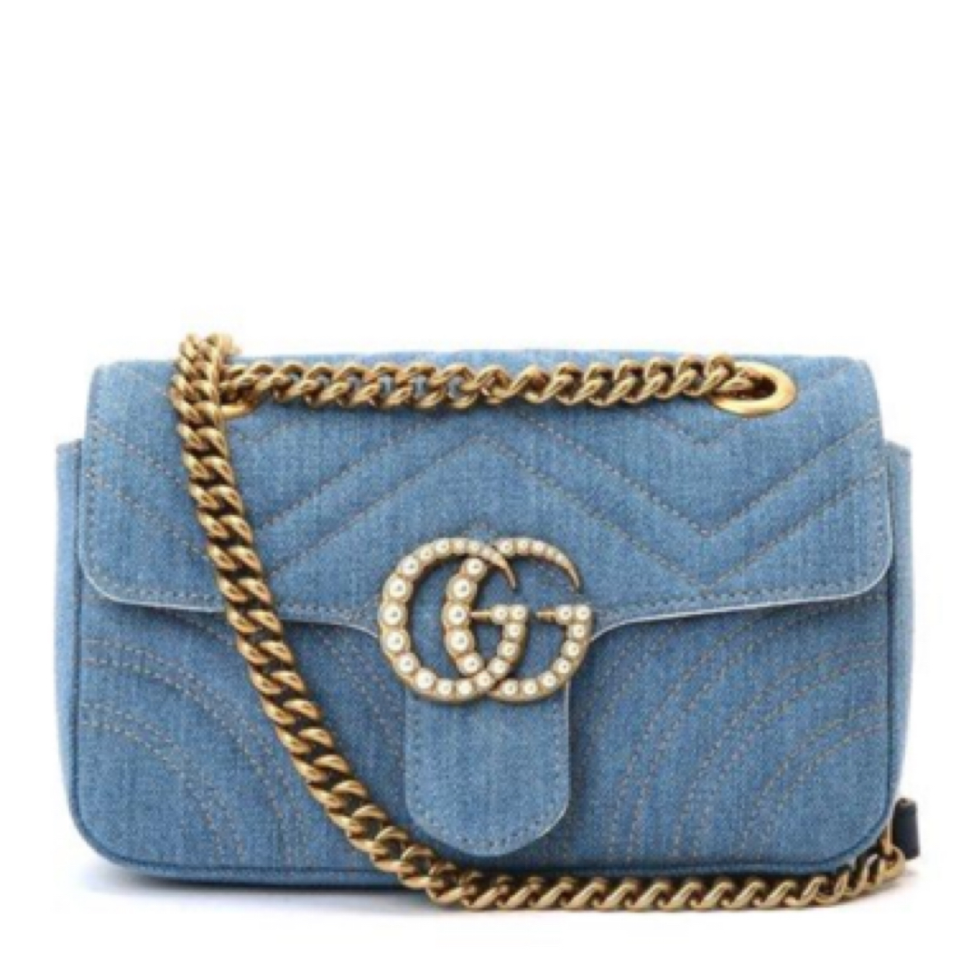 95新 GUCCI/古驰  丹宁牛仔珍珠马蒙26/JW2377