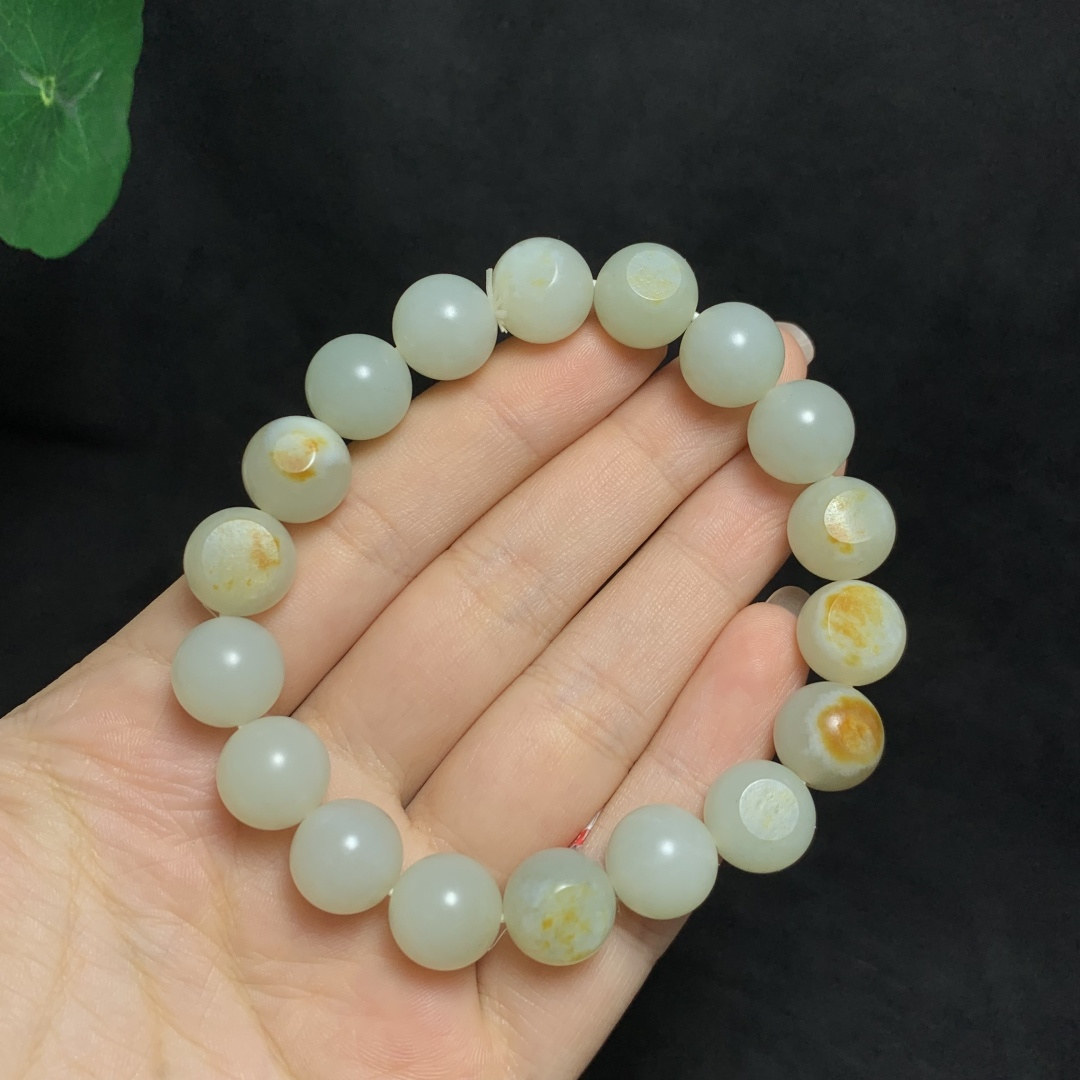 和田玉 原皮 手串 12mm 圆珠 40克+