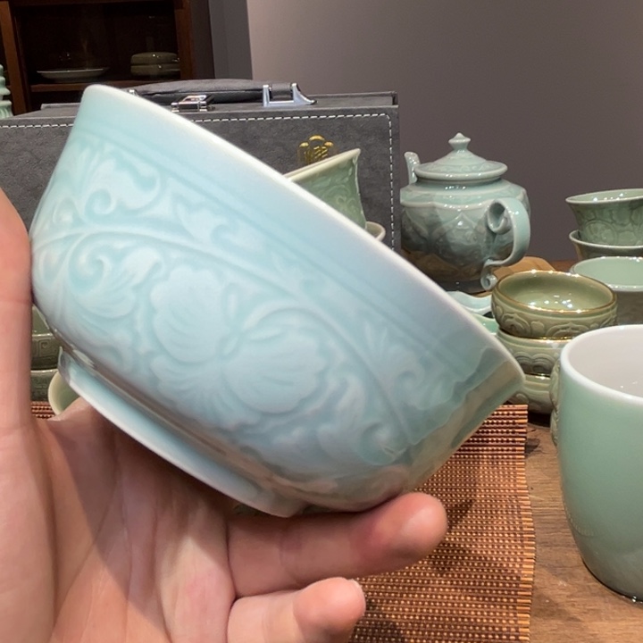 微瑕天青色 5.5 英寸牡丹碗 4 只