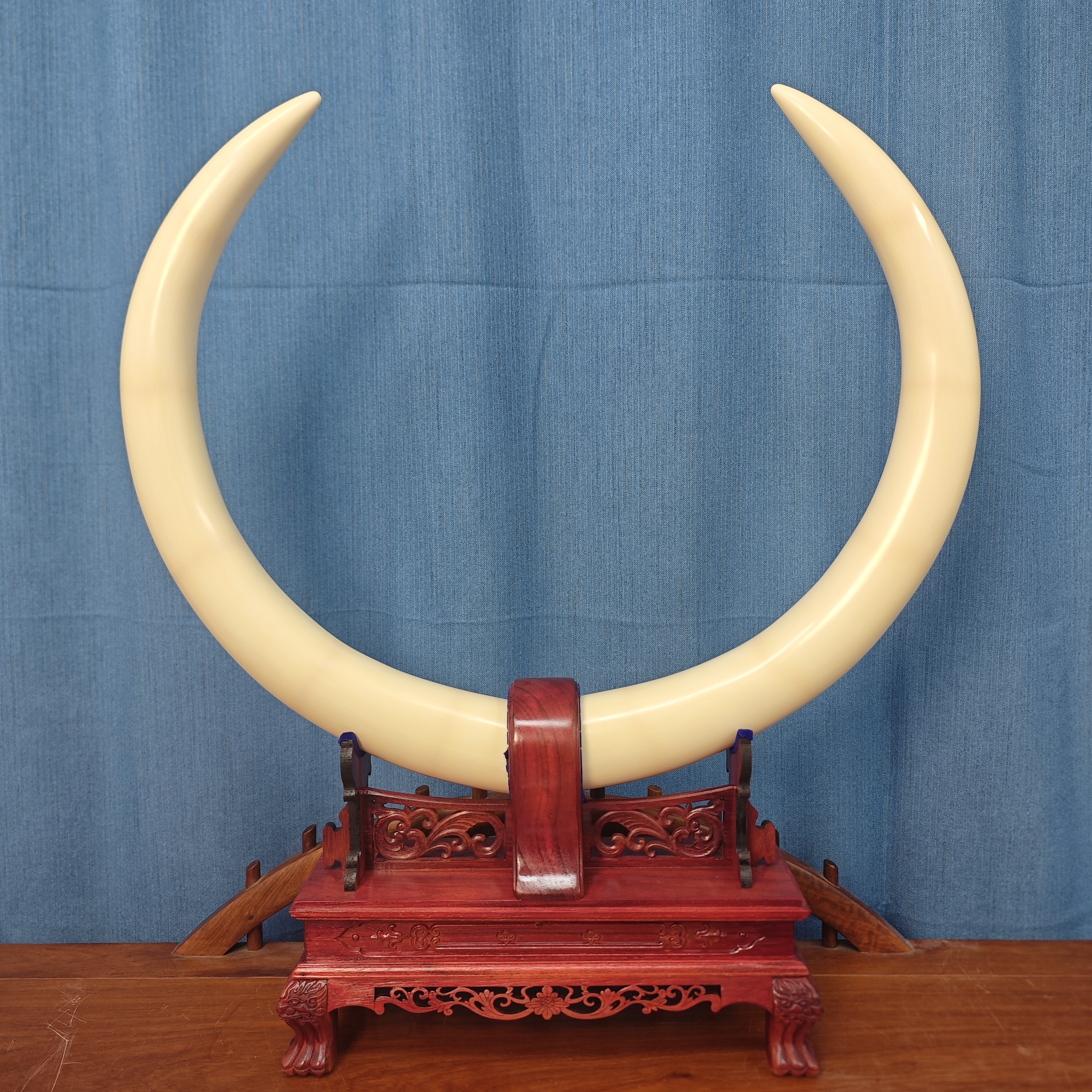 天然猛犸象牙对牙素牙摆件