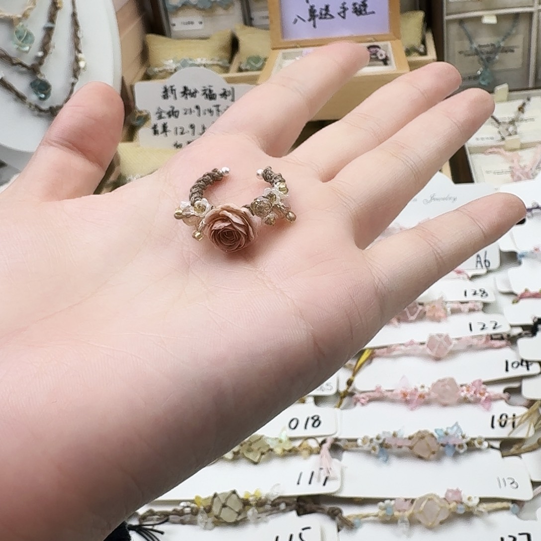 石英石纯铜干枯玫瑰戒指