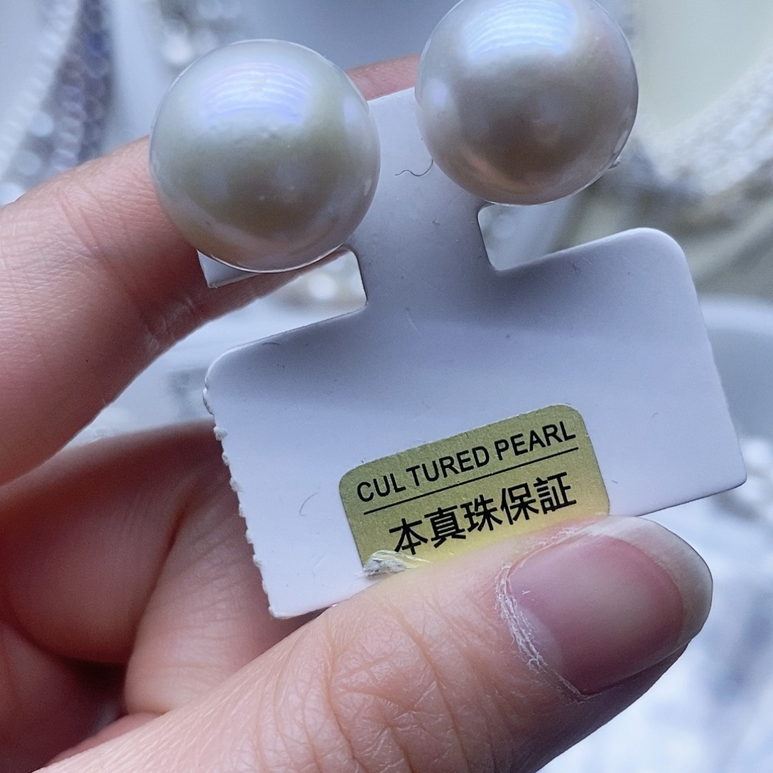 银S925镶嵌耳钉淡水珍珠