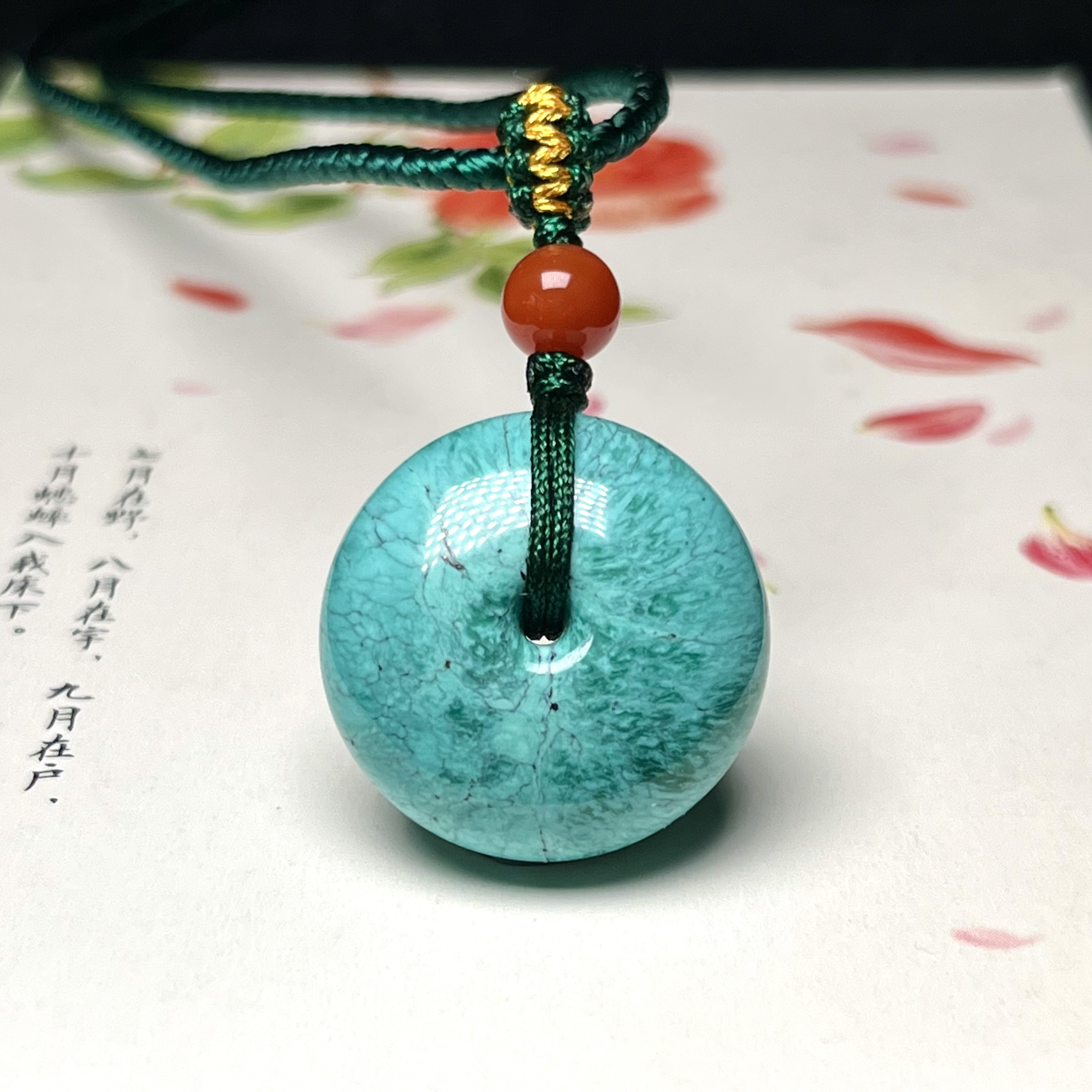 原矿高瓷无优化绿松石平安扣吊坠 直径22.5mm蓝料玉化扣湖北十堰