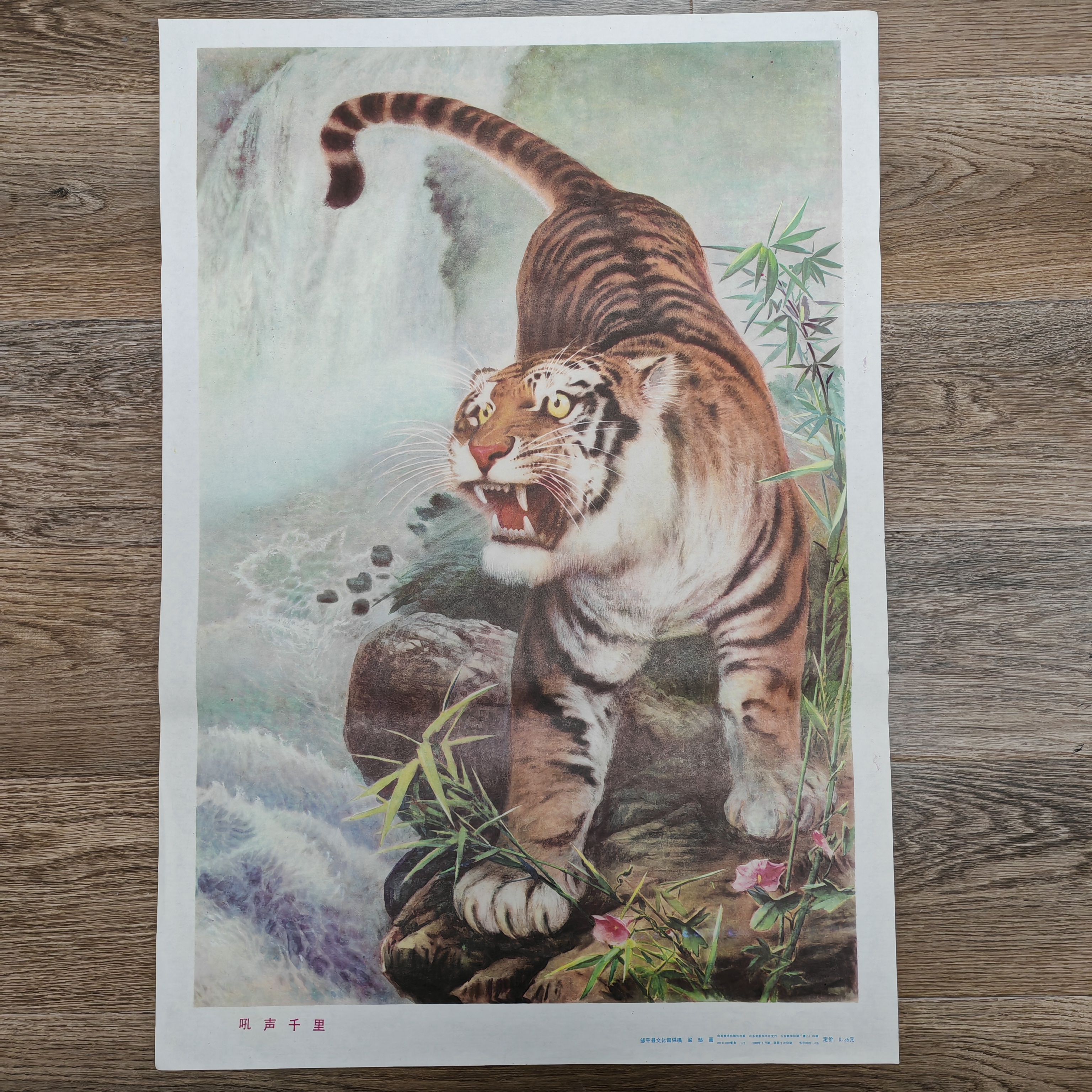 吼声千里对开尺寸老年画宣传画小画片当年时期家庭的装饰画印刷版
