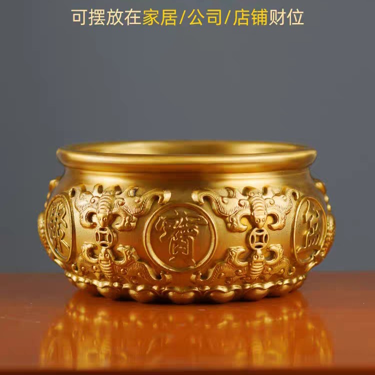 纯铜聚宝盆家用大号客厅用品工艺品店铺办公室招财摆件聚财铜制品