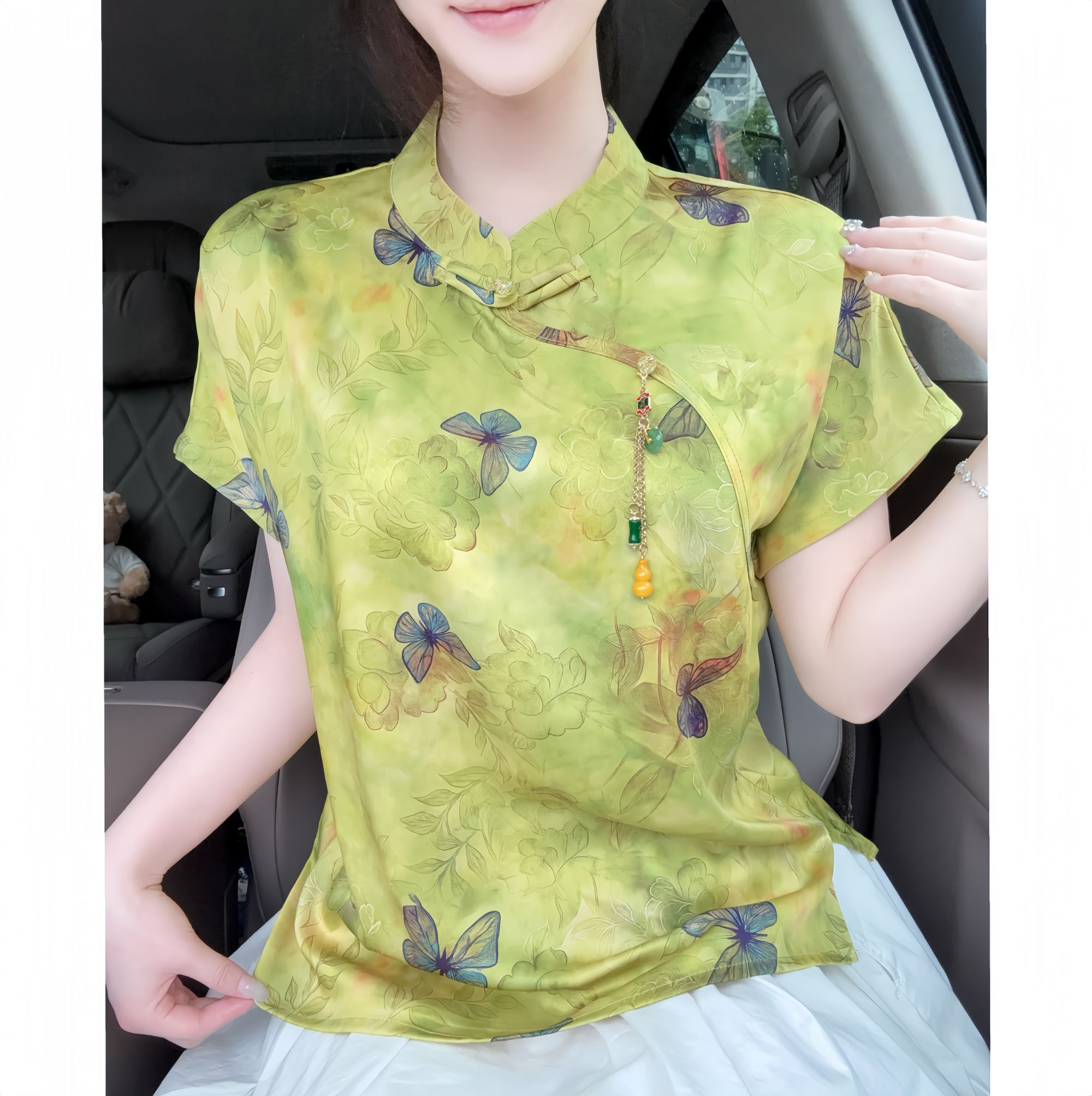 【江南影】短袖新中式小衫丝滑舒适女装百搭透气精致提花显瘦洋气