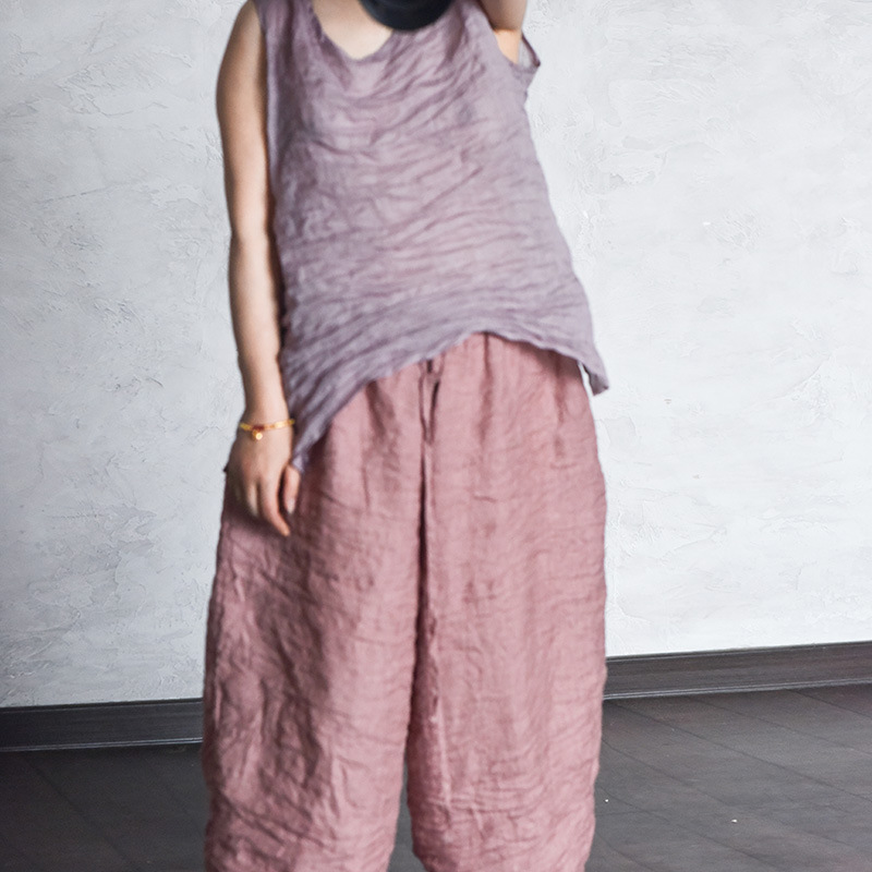 4327原创高支轻薄苎麻宽松无袖背心百搭春秋夏季打底衫通勤大码