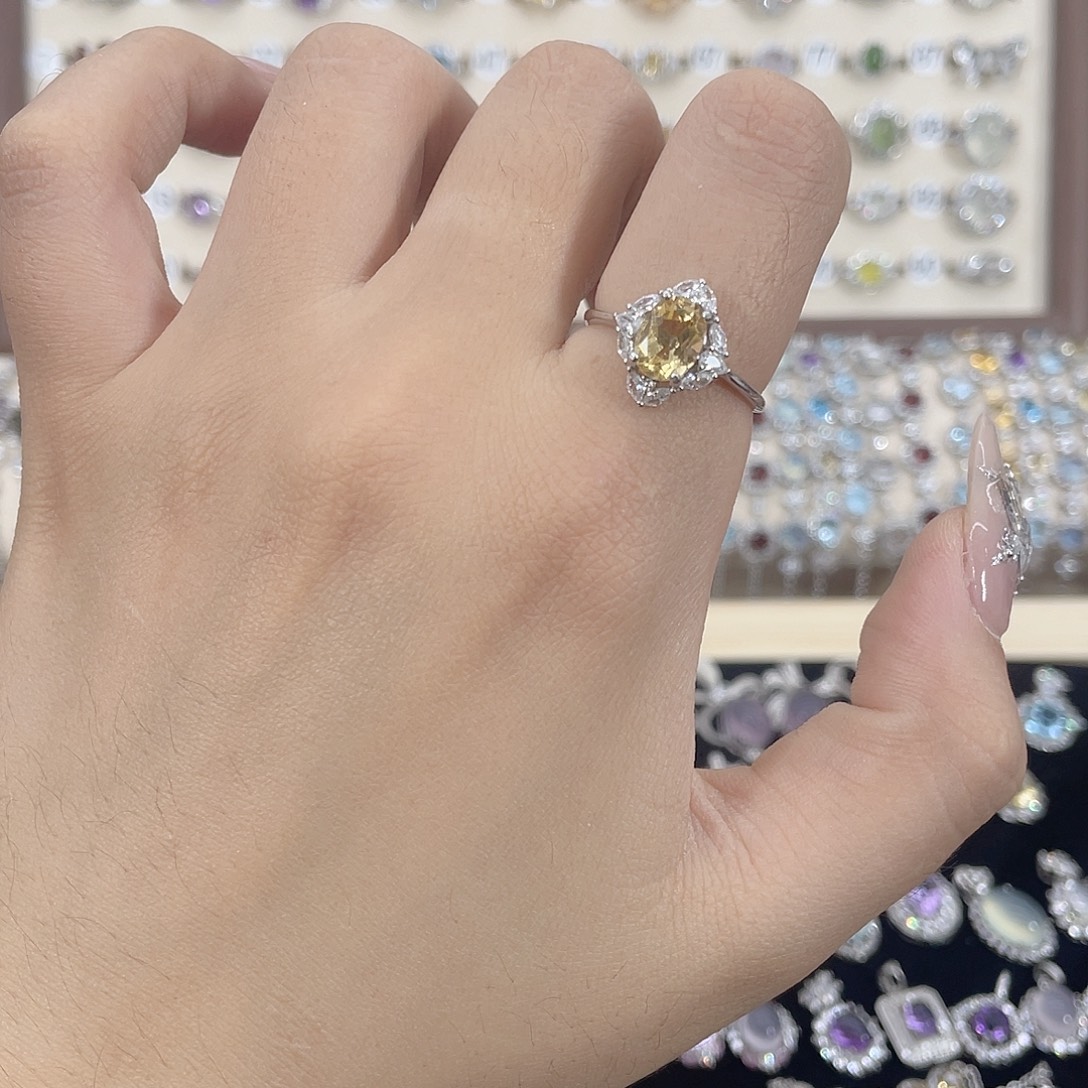 黄晶银S925镶嵌戒指