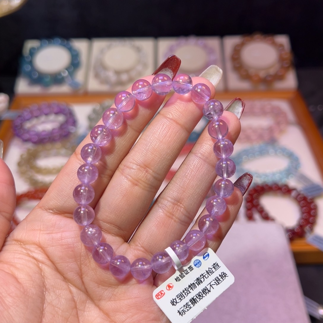 水晶手串未镶嵌薰衣草紫水晶7.6m m