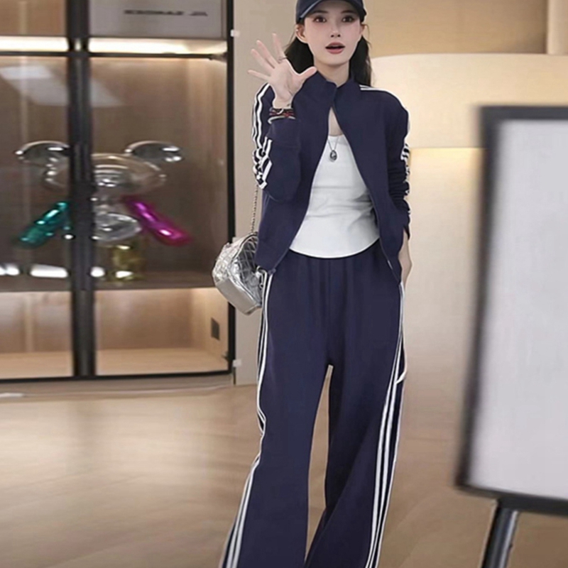 2025春季新款韩版时尚宽松洋气开衫外套阔腿裤休闲运动两件套装女