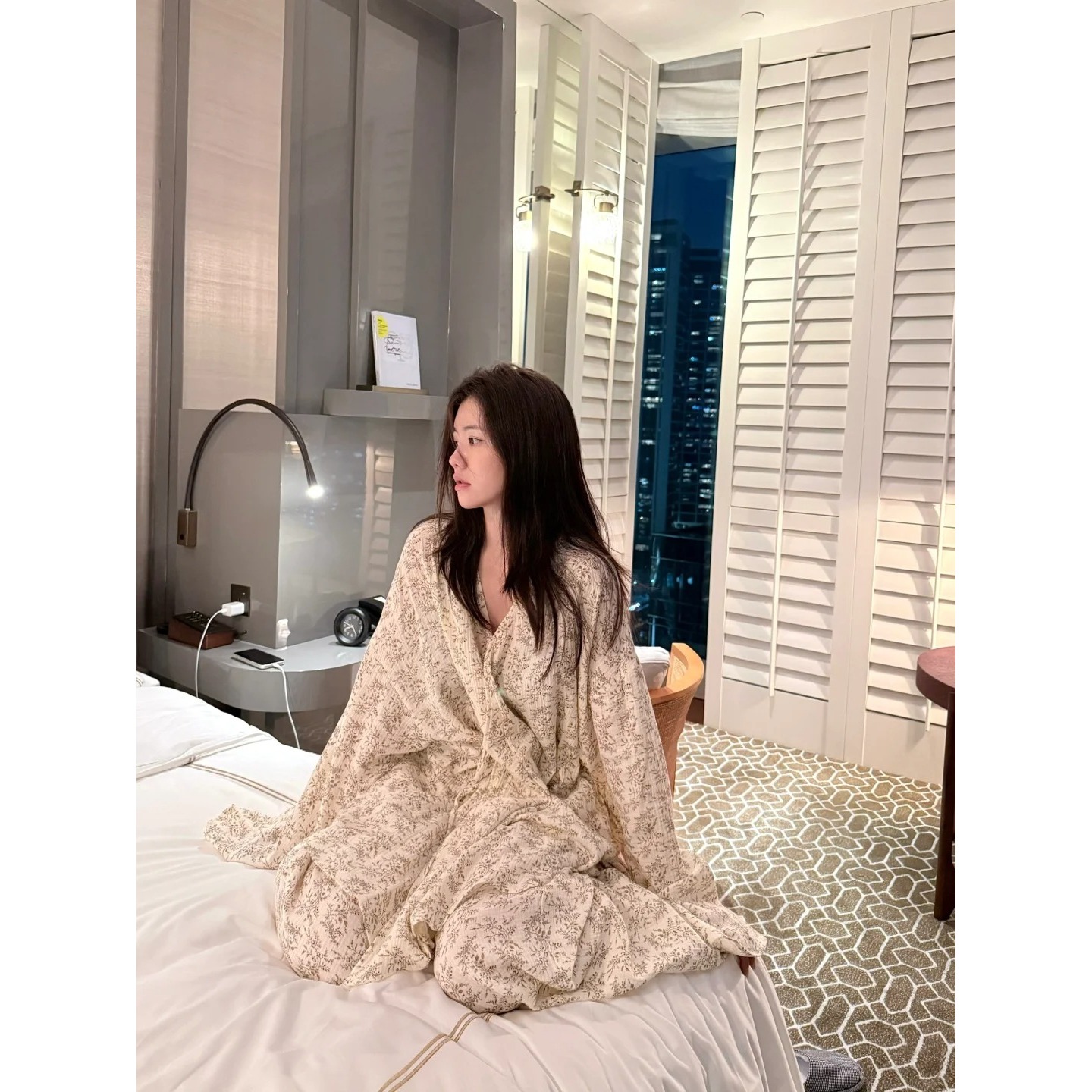 慵懒风温柔碎花棉纱睡衣女春秋季新款宽松长袖长裤家居服套装外穿