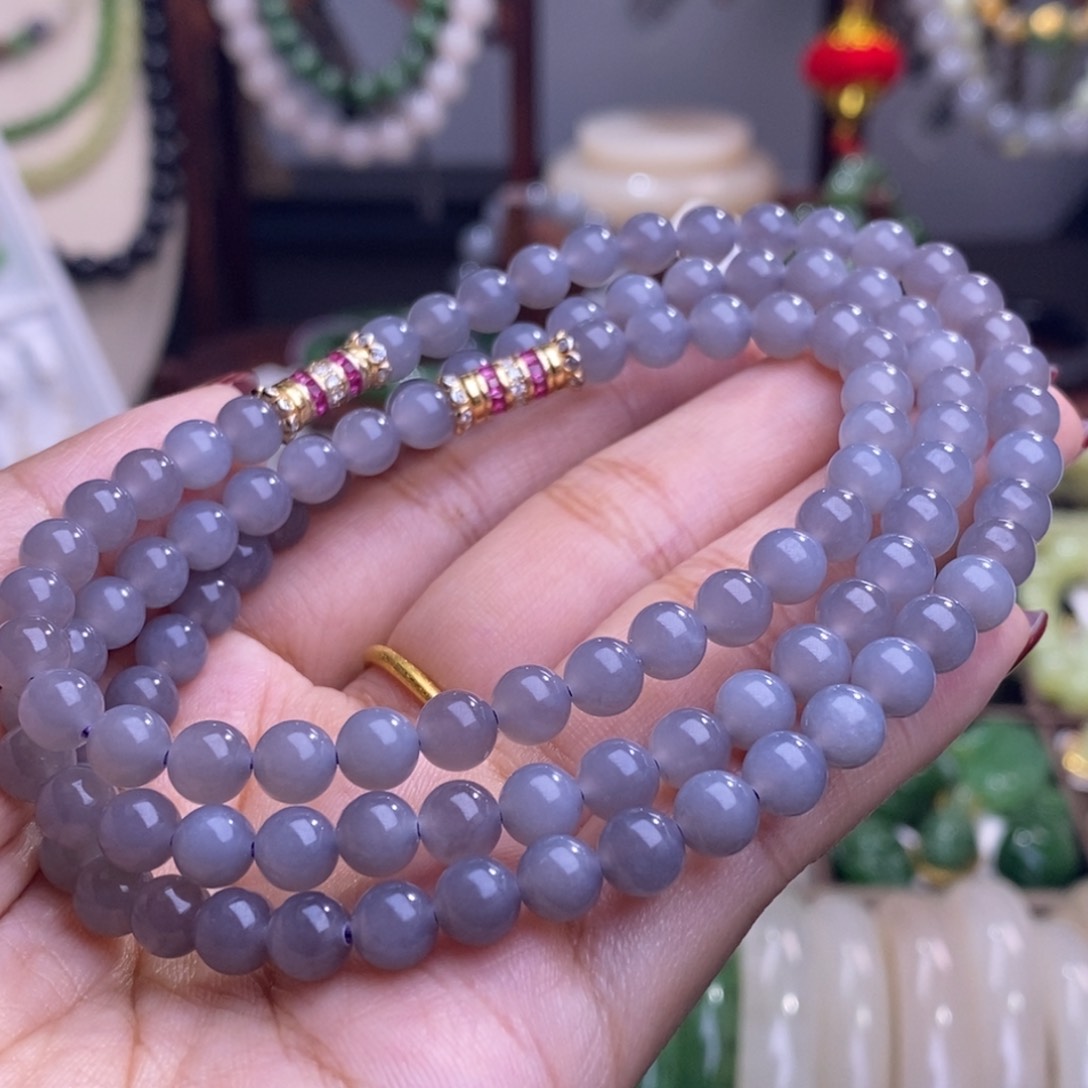 和田玉毕业级老矿料浓烟紫高冰底三用款6m未镶嵌