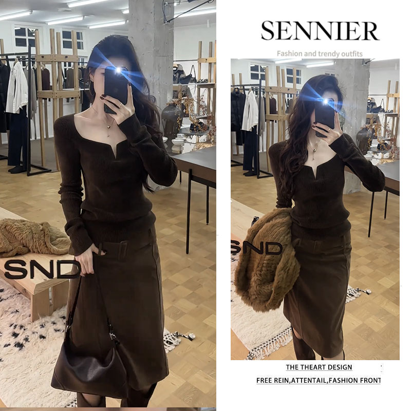 时尚穿搭女2026早春新款韩系气质修身上衣复古百搭半身裙两件套装