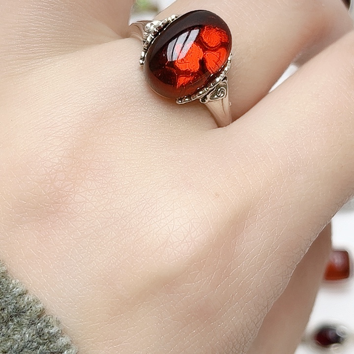 血珀戒指银S925镶嵌天然