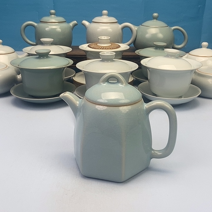 壶天蓝六方秦权壶原矿原釉原产地