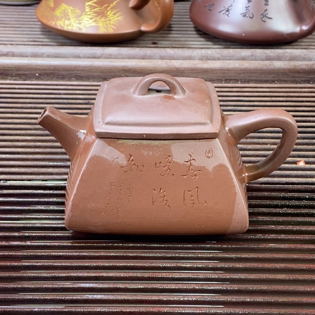 紫砂茶壶白16 四方 紫泥