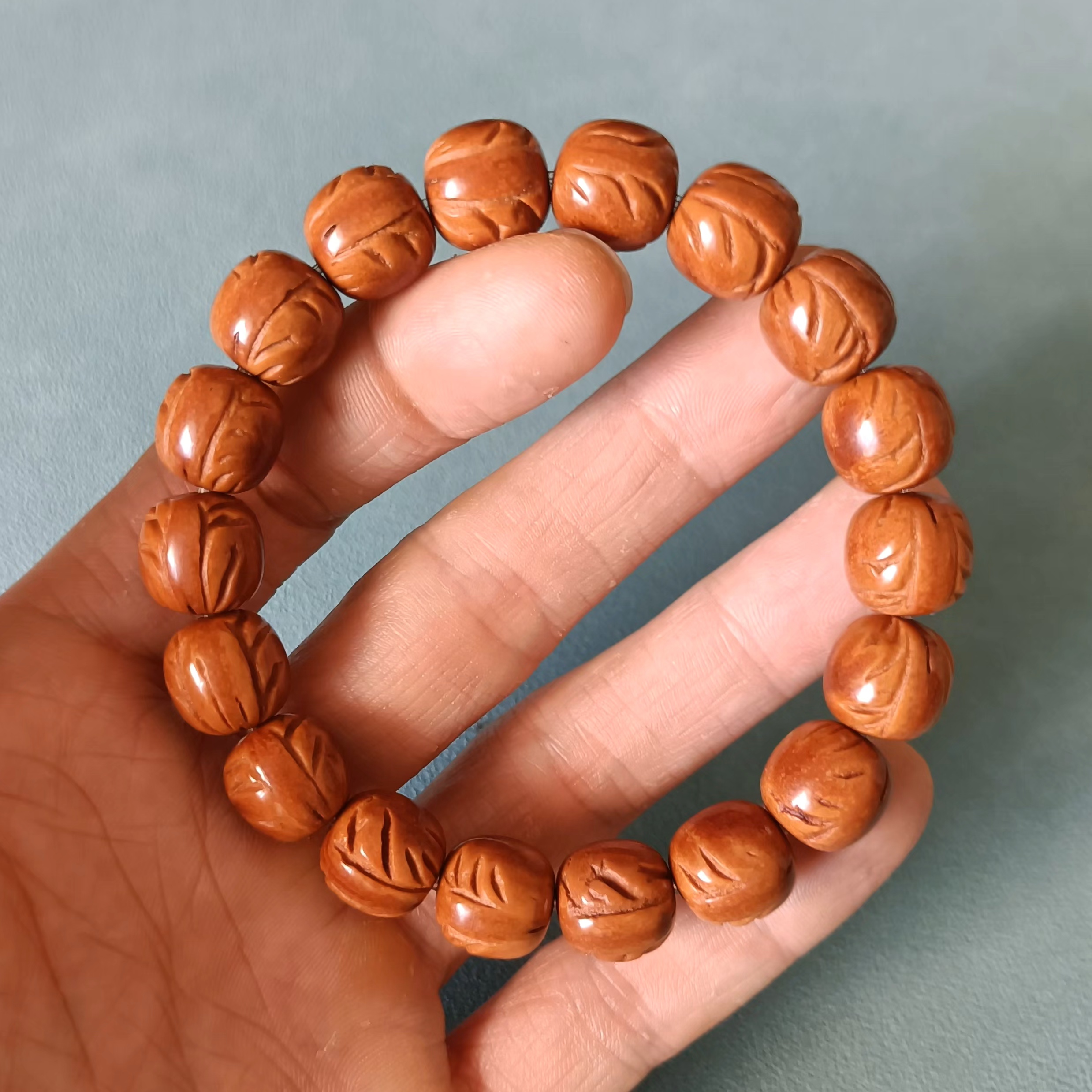 文玩手串 秦岭龙纹桃核光珠老型成品手串男士