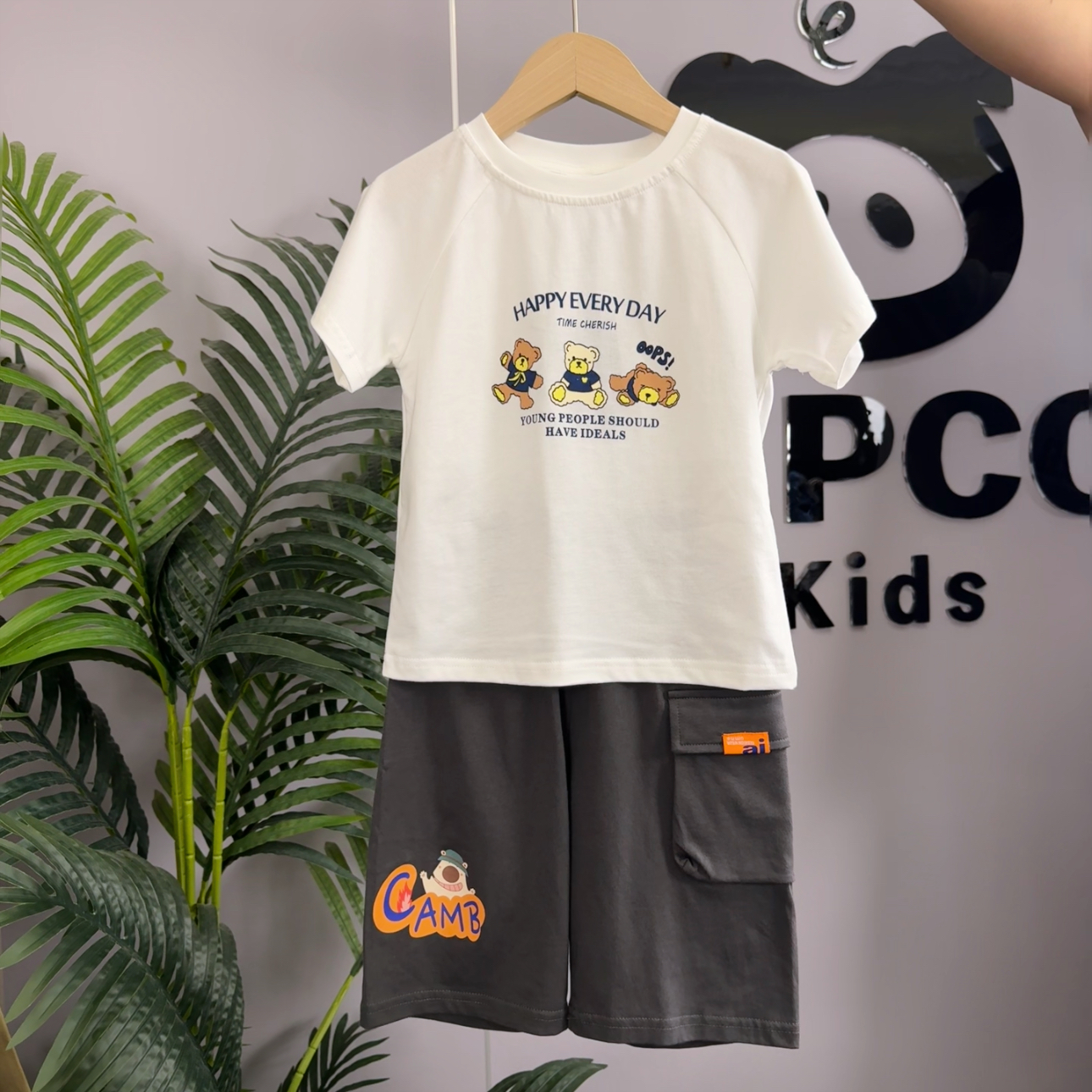 小猪班纳童装纯棉速干套装100棉 12520977短袖➕12520978灰