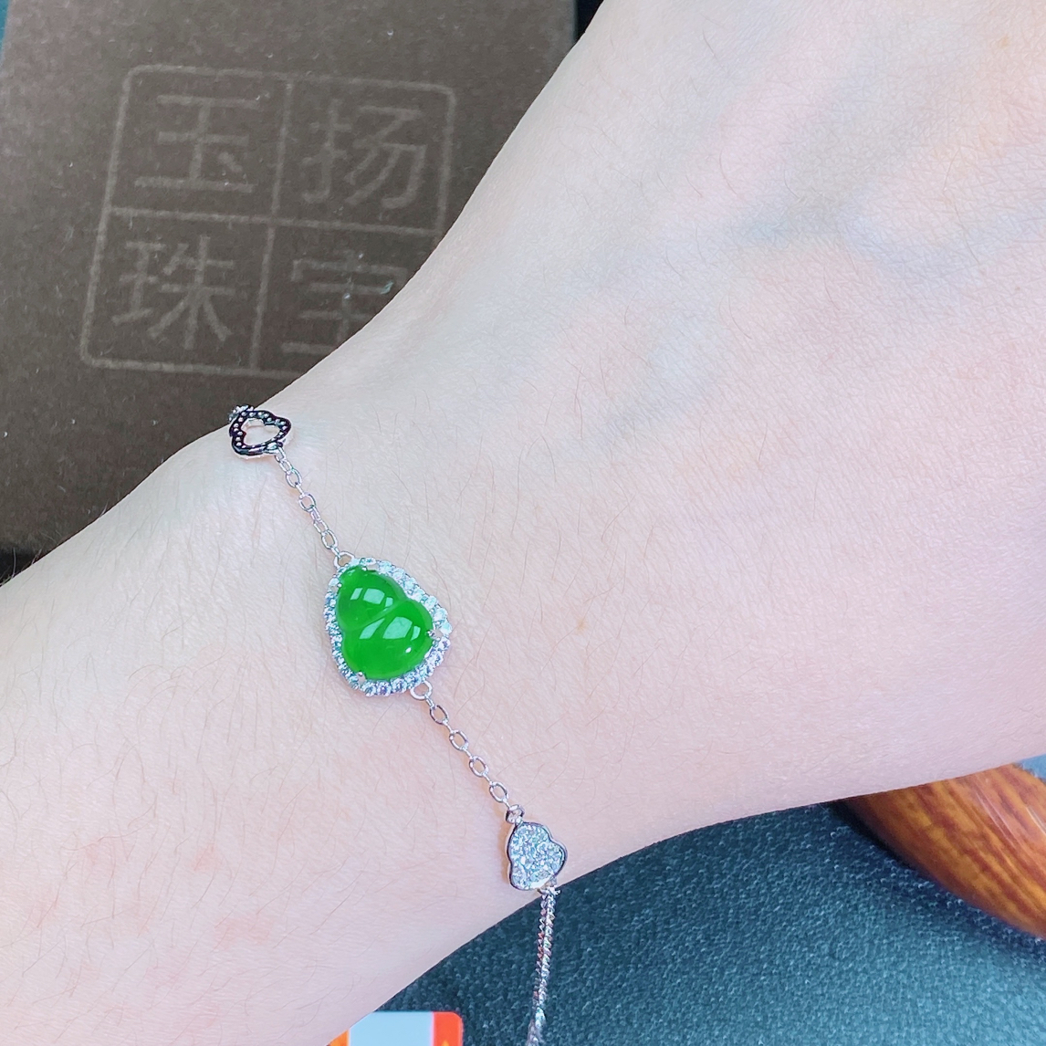 天然翡翠A货葫芦百搭时尚设计款手链通体S925银镶嵌